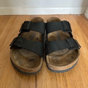 Black Arizona Soft Footbed Two Strap Birkenstocks